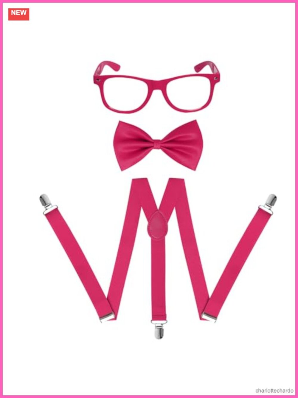 Neon Suspenders Bow Tie Sunglasses Accessory Set 80s Nerd Costume Party
